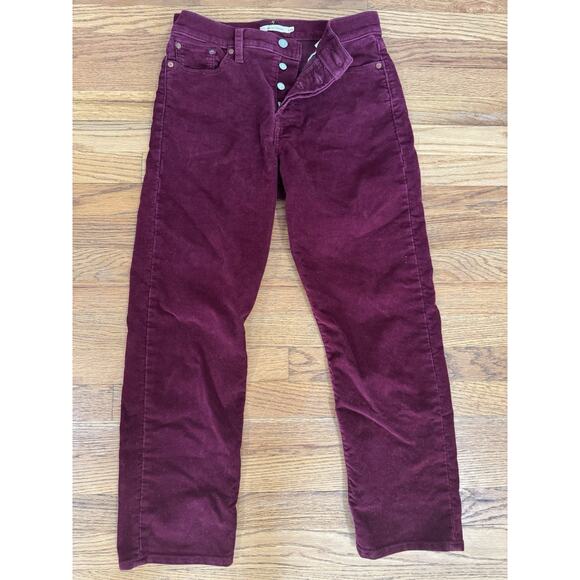 Levis Wedgie Jeans Size 29 Burgundy Corduroy Button Fly High Rise Ankle Cropped - Picture 2 of 8